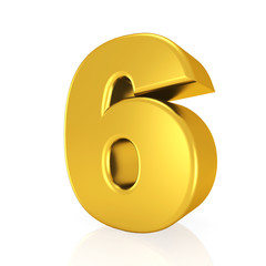 Wall Mural - golden number 6  isolated on a white background