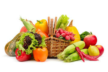 assortment vegetables and fruits in basket