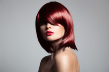 Beautiful Red Hair Model With Perfect Glossy Hair. Close-up Port