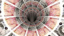 Background From  British Pound Banknotes In Perspective View