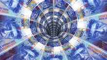 Background From  Swiss Franc Banknotes In Perspective View