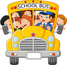 School Kids Riding A School Bus