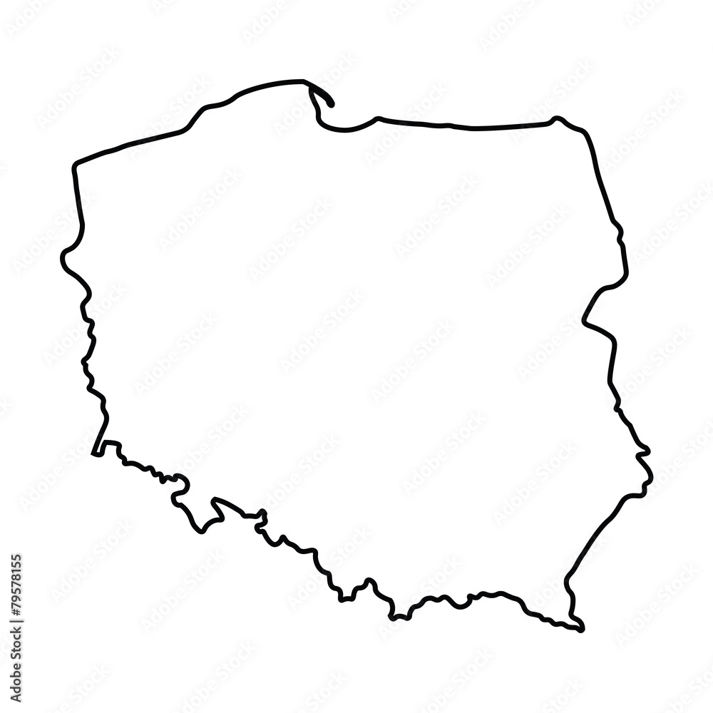 black abstract outline of Poland map - obrazy, fototapety, plakaty 