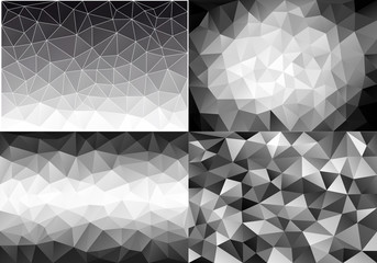 black and white low poly backgrounds, vector set