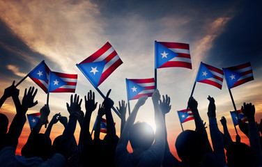 Sticker - Group People Waving Flag Puerto Rico Concept