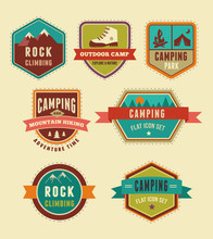 Hiking, Camp Badges - Set Of Icons And Elements