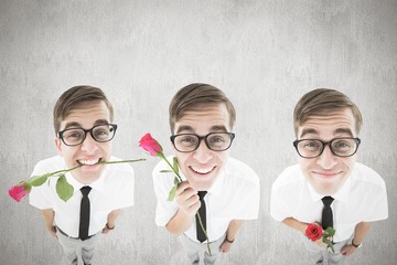 Poster - Composite image of nerd with rose