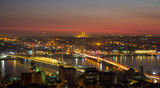 Fototapeta  - Golden horn of Istanbul at night with mosque skyline