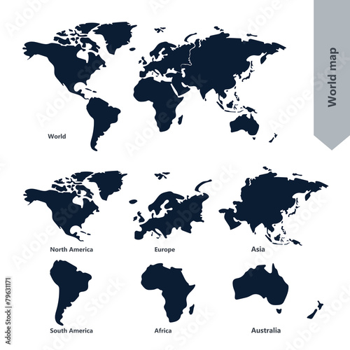 Fotografie, Tablou World Map and continent line vector Illustration