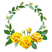 Round Frame With Yellow Realistic Roses.