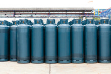 Many Of The Gas Bottles Balloons With Propane Butane, In Storage