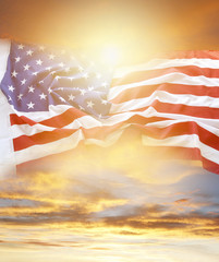 Wall Mural - America flag and sunny sky