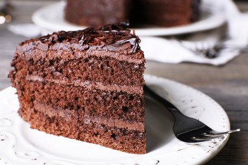 Poster - Delicious chocolate cake in white plate