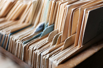 Catalog cards in library, closeup