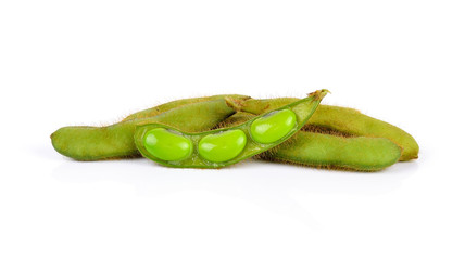 Fresh harvested soybean (edamame) plant isolated on white backgr