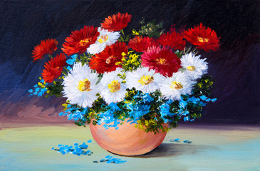 bouquet of spring flowers, still life oil painting