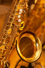 Poster - Fragment of the saxophone in golden tones