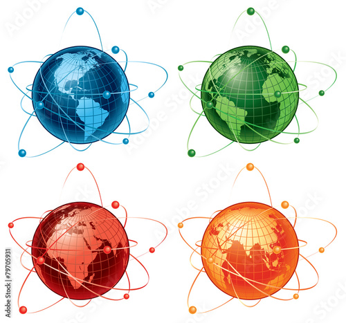 Globes communication four colors Canvas Print