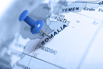 Poster - Location Somalia. Blue pin on the map.