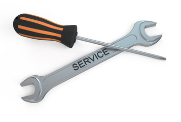 Poster - screwdriver and wrench, repair and service concept