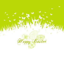 Wall Mural - Green easter eggs with grass