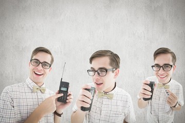Poster - Composite image of nerd with tape recorder