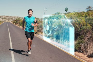 Poster - Composite image of athletic man jogging on open road