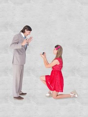 Poster - Pretty hipster on bended knee doing a marriage proposal