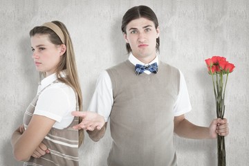 Poster - Geeky hipster couple not talking after argument