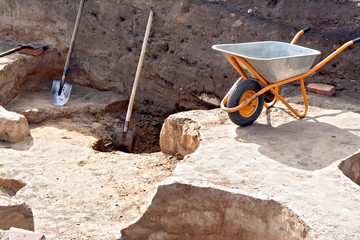 Tools at the site Archaeological excavations