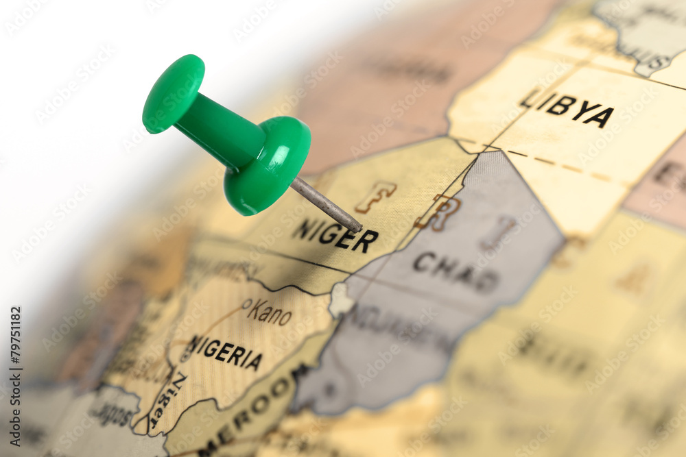 Location Niger. Green pin on the map. - obrazy, fototapety, plakaty 