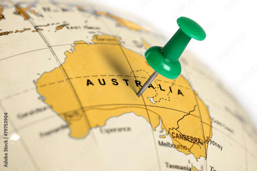 Location Australia. Green pin on the map. - obrazy, fototapety, plakaty 