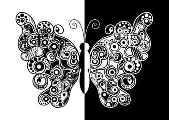 Abstract butterfly in white and black