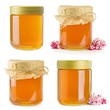 A selection of jars of honey isolated on a white background