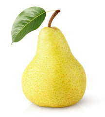 Wall Mural - Yellow pear fruit with leaf isolated on white