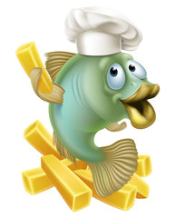 Wall Mural - Fish and chips chartoon chef