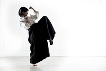 Beautiful Woman Wearing A Hakama Engaged In Kung Fu 5