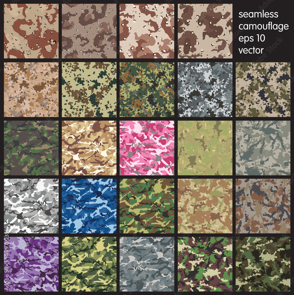 Seamless set of camouflage pattern vector - obrazy, fototapety, plakaty 