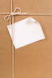 © david_franklin - Brown paper package parcel background tied with string or rope and blank message or address label photo vertical