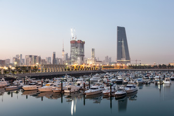 Wall Mural - Souk Sharq Marina and Kuwait City at dusk, Middle East, Arabia