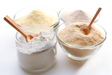 Sticker - Different types of flour in bowls close up