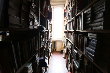 Sticker - Many books on bookshelf in library