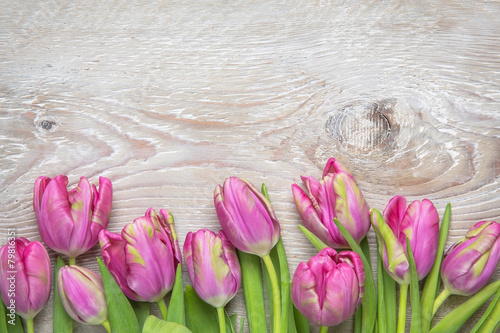Naklejka - mata magnetyczna na lodówkę tulips on a wooden background
