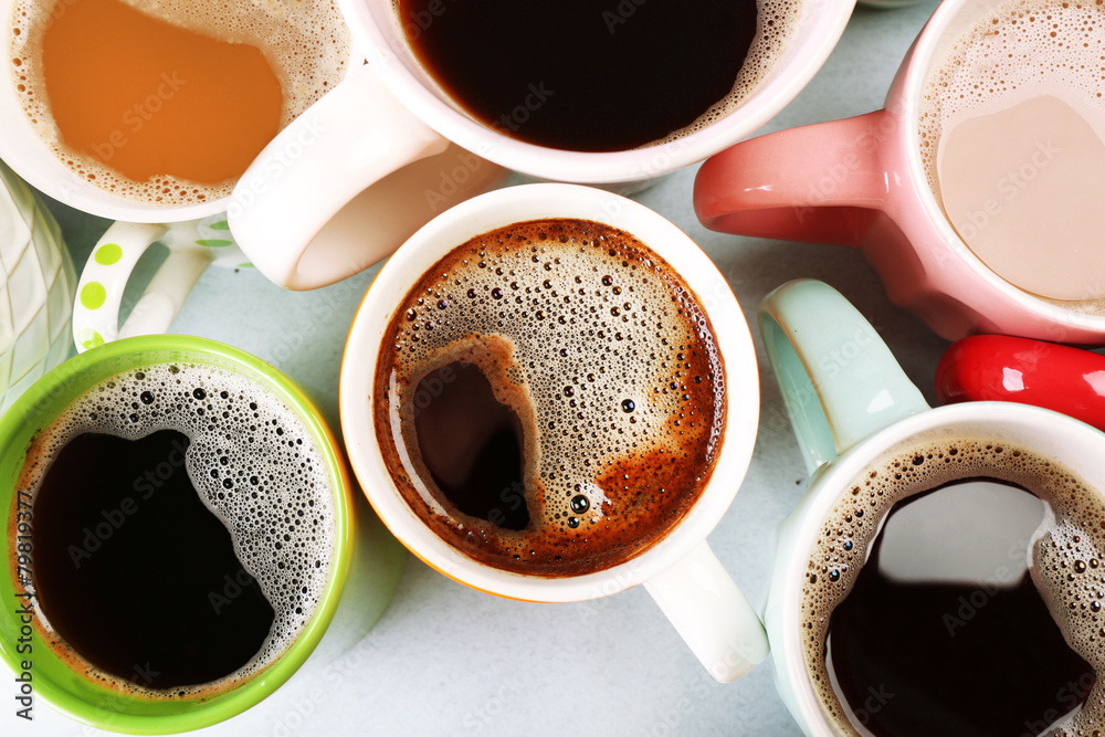 Many cups of coffee, top view