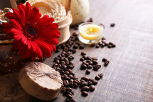 Composition Of Spa Treatment, Flowers And Coffee Beans