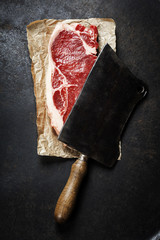 Wall Mural - vintage cleaver and raw beef steak