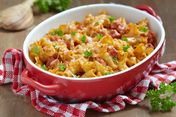 Wall Mural - pasta casserole with cheese and ham