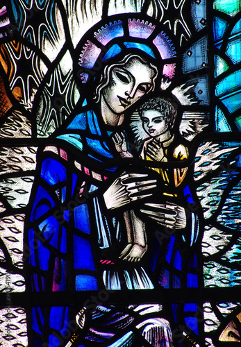 Naklejka na szybę Mary and Jesus in stained glass