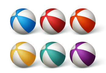 Wall Mural - realistic beach balls set in white background