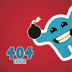 Error 404, smiling monster offset, bomb on blue color backgr